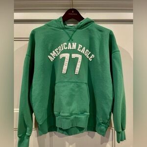American Eagle Hoodie Women’s Size Large Green Spell Out 77 Crop Y2K VTG style